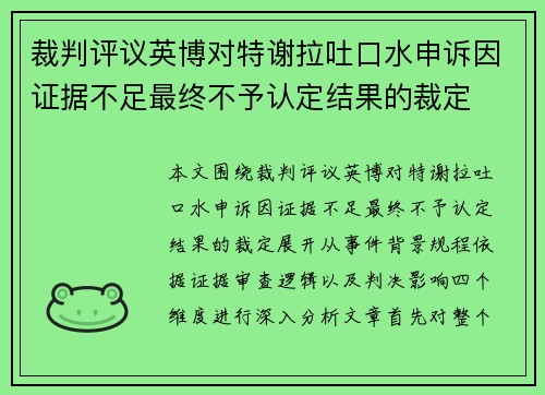 裁判评议英博对特谢拉吐口水申诉因证据不足最终不予认定结果的裁定